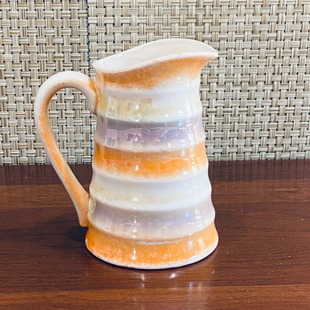 🍁🌟3xHP🌟VTG 1920-30 Hand-Painted Orange Cream Czechoslovakian Ceramic Pitcher